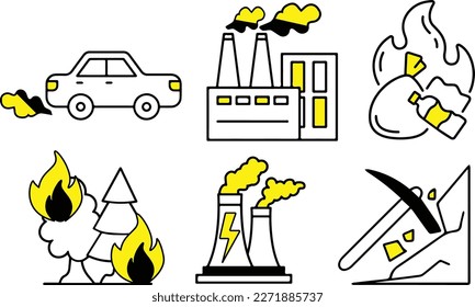 Set of Environment Pollution Simple Flat Line Icon