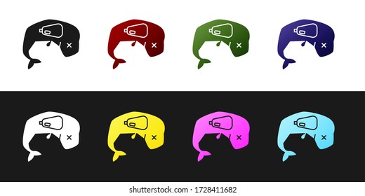 Establecer el concepto de protección del medio ambiente icono de muerte de ballena aislado en fondo blanco y negro. Ilustración vectorial
