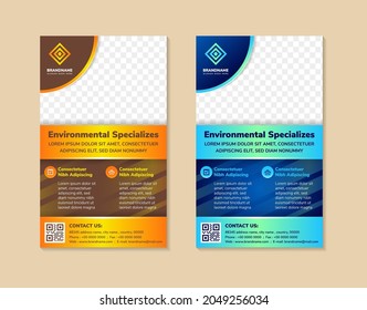 Set of Environment specializes banner design template use vertical layout with brown and blue gradient in the background. yellow and blue gradient on element design. rectangle space of photo.