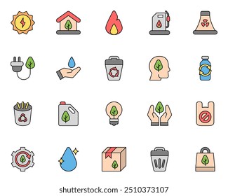 Conjunto de ilustración de icono de Vector de medio ambiente y sostenibilidad aislado sobre fondo blanco