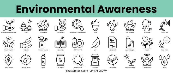 Set of environmental awareness icons. Linear style icon bundle. Vector Illustration