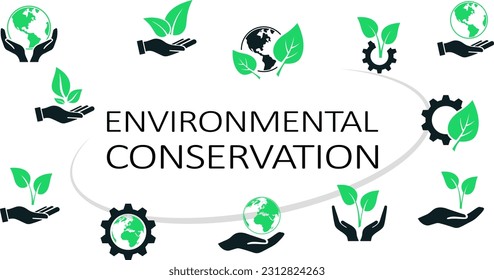 Set of environmental conservation vetor icons as ESG concept strategy