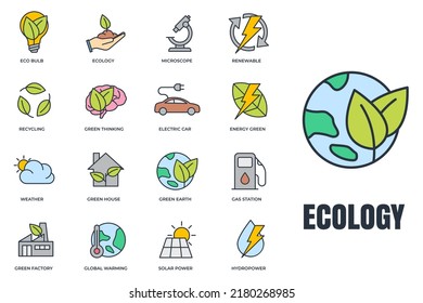 Set of Environmental ecology icon logo vector illustration. Eco friendly pack. green house, electric car, hydro power and etc symbol template for graphic and web design collection