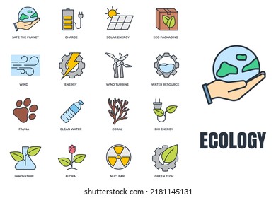 Set of Environmental ecology icon logo vector illustration. Eco friendly pack. solar energy, wind turbine, nuclear, water resource and etc symbol template for graphic and web design collection