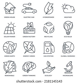 Set of Environmental ecology icon logo vector illustration. Eco friendly pack. green house, electric car, hydro power and etc symbol template for graphic and web design collection