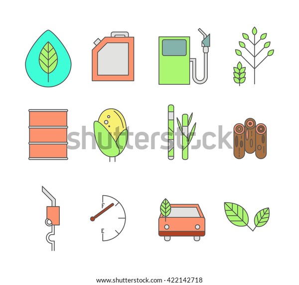 Set of environmental\
icons. Auto and biofuel. Eco icons. Vector illustration.\
Alternative fuel. Corn, sugar cane and wood basic elements of which\
make the bio fuel