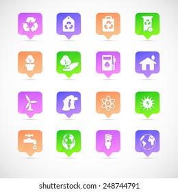 The set of environmental icons with colored background
