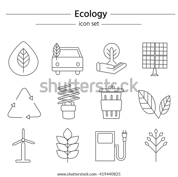 Set of environmental icons. Saving the\
planet, electric cars, nature and recycling garbage. Eco icons.\
Vector illustration.\
