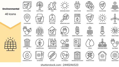 Set of environmental icons. Simple line art style icons pack. Vector illustration