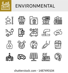 Set of environmental icons such as Geothermal energy, Global warming, Ecology, Recycle bin, Solar panel, Smart city, Electric car, Bin, Electric vehicle, Pollution , environmental
