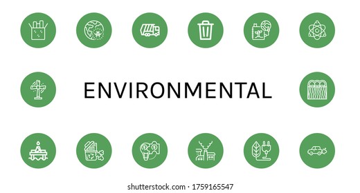 Set of environmental icons. Such as Reuse, Global warming, Garbage truck, Bin, Save the planet, Atomic energy, Oil platform, Recycle bin, Hybrid solution , environmental icons