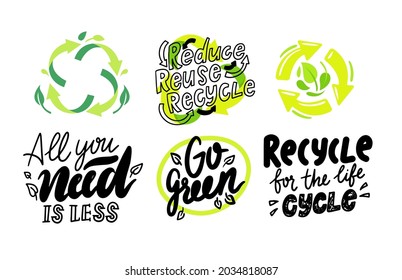 Set of Environmental Labels, Recyclable Triangle Sign, Compostable Waste, Biodegradable Garbage or Litter Logo, Icons Collection, Management of Trash, Re-create New Materials. Vector Illustration