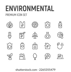 Conjunto de iconos de línea ambiental. Paquete de carteles de moda. Pixel perfecto objetos para interfaz de usuario, aplicaciones y web. 