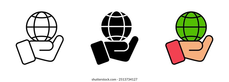 set of environmental protection icons. globe symbol held in hand. trendy and modern design