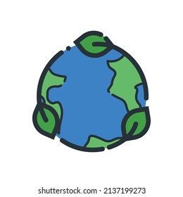 Set of environmental related colored line icons. Ecology and colorful linear icons about nature. Eco-friendly flat color line vector sign collection.
