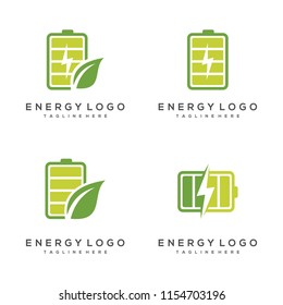 Set Of Environmentally Friendly Battery Energy Logo. 