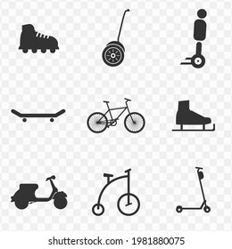 Set of environmentally friendly transportation simple vector icons with transparent background (PNG). Vector illustration.