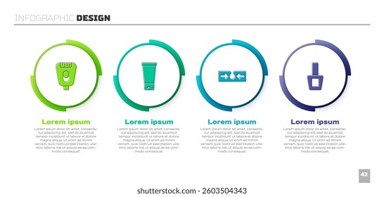 Set Epilator, Cream lotion cosmetic tube, Acne and Nail polish bottle. Business infographic template. Vector