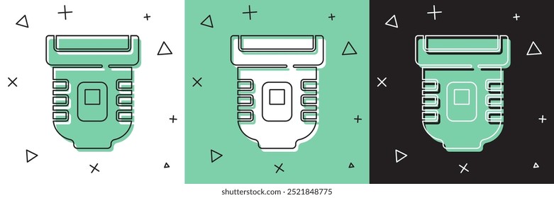 Set Epilator icon isolated on white and green, black background. Depilation by electric razor. Hair removal on the body.  Vector