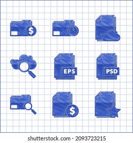 Set EPS file document, Finance, Document with star, PSD, Search concept folder, cloud computing, Cloud storage text and  icon. Vector