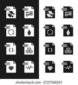 Establezca el documento de archivo EPS, GIF, MP3, DOC, CSS, 3DS e icono RUBY. Vector