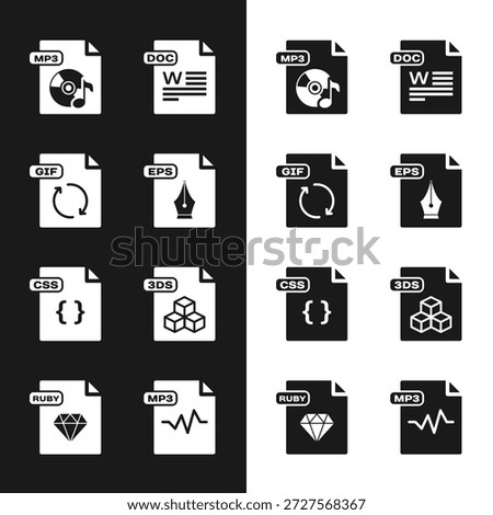 Set EPS file document, GIF, MP3, DOC, CSS, 3DS,  and RUBY icon. Vector