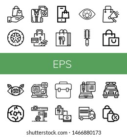 Set of eps icons such as Shopping bag, Wheel, Compressed file, Eye, Hair brush, Svg, Gas station, Bag, Typing, Prisoner transport vehicle, Police car , eps svg
