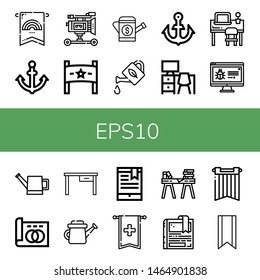 Set of eps10 icons such as Banner, Anchor, Film camera, Watering can, Desk, Greyscale, Bookmark , eps10