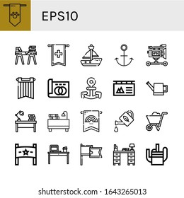 Set of eps10 icons. Such as Banner, Desk, Sailboat, Anchor, Film camera, Greyscale, Watering can, Wheelbarrow , eps10 icons
