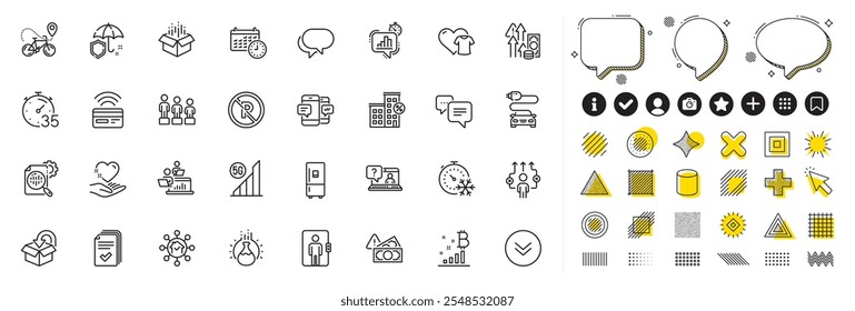 Set of Equality, Car charge and Contactless payment line icons for web app. Design elements, Social media icons. Teamwork, Scroll down, Timer icons. Refrigerator, Elevator, Faq signs. Vector