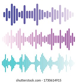 The set of equalizer waves isolated on white background. Colorful gradient vector illustration.