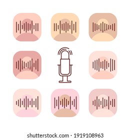 set of equalizers icons and microphone. concept of voice communication between group of people at house or work, online training, entertainment social media and show. simple signs on white background