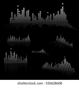 Set of Equalizers on dark background. Vector illustration