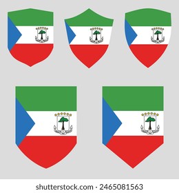 Set of Equatorial Guinea Flag in Shield Shape Frame