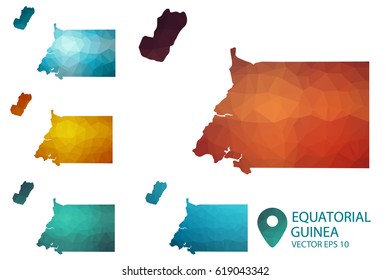 Set of Equatorial Guinea maps. Bright gradient map of country in low poly style. Multicolored country map in geometric style for your infographics. Vector illustration eps 10.