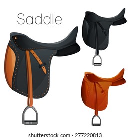 Set of equestrian equipment for horse. Saddle, bridle, Stirrup, Girth, Snaffle , Lead, Protection boots, Horseshoes, Blanket, Ear Net, Saddle pad, etc.