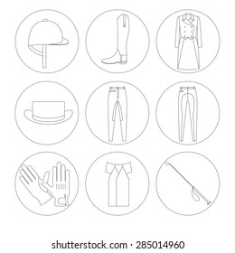 Set of equestrian equipment icons in linear style.