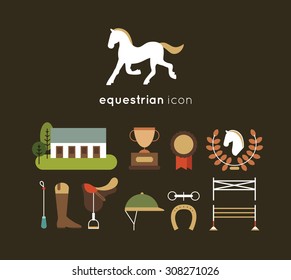 Set of equestrian flat icons