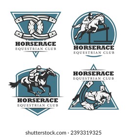 Conjunto de plantillas de logotipo ecuestre. Ilustración vectorial del logo de la raza de los caballos.