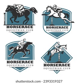 Set of equestrian logo template. Horse race logo vector illustration.