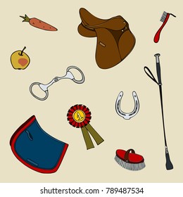 set equestrian  riding cute whip horseshoe saddle prize bit numn