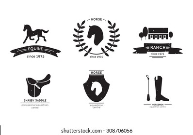 Set of equine vector logo and labels elements