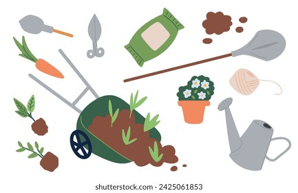 set of equipment for gardeners, horticulture and agriculture. Isolated vector illustration