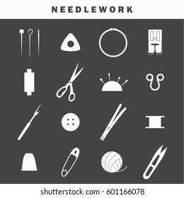 Set of equipment icons for needlework