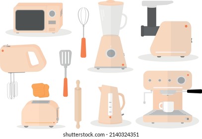set of equipment for the kitchen kettle microwave blender mixer meat grinder coffee maker toaster