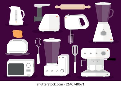 set of equipment for the kitchen kettle microwave blender mixer meat grinder coffee maker toaster