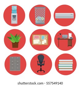 set equipment office elements icon circle