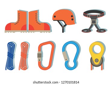 Set of equipment rappelling flat icons. on vector illustration eps.10