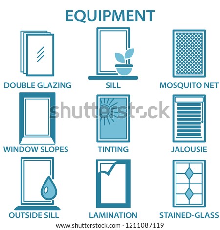 Set of equipment for windows. Architectural details and accessories. Vector graphics