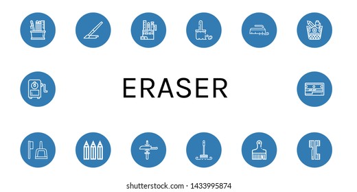 Set of eraser icons such as Pencil case, Brush, Stationery, Color pencils, Sharpening, Brushes, Sharpener , eraser